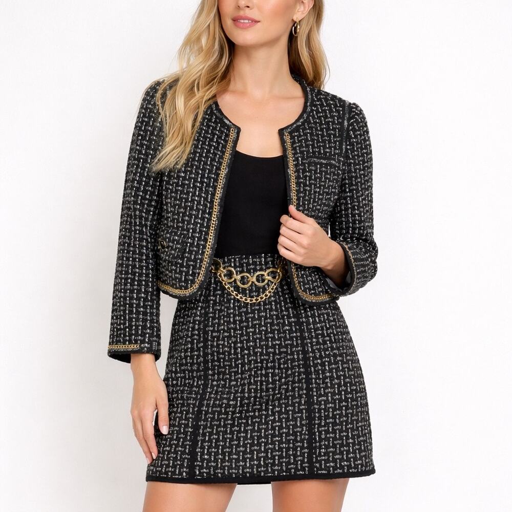 Tibi Black Tweed Dress Chain Detail Sleeveless 2 Piece Mini Dress Sz 4 NWOT